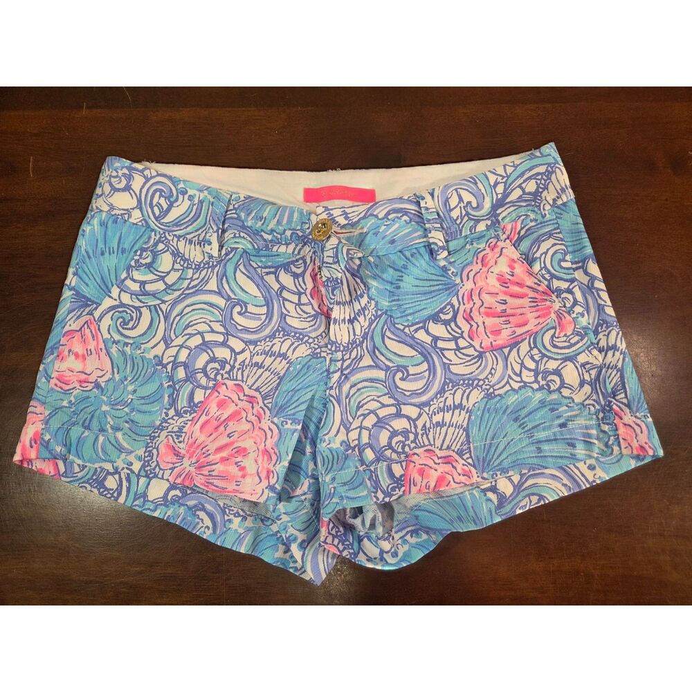 Lilly Pulitzer Shell Print Shorts Size 4 Blue Pink Beach Resort Summer